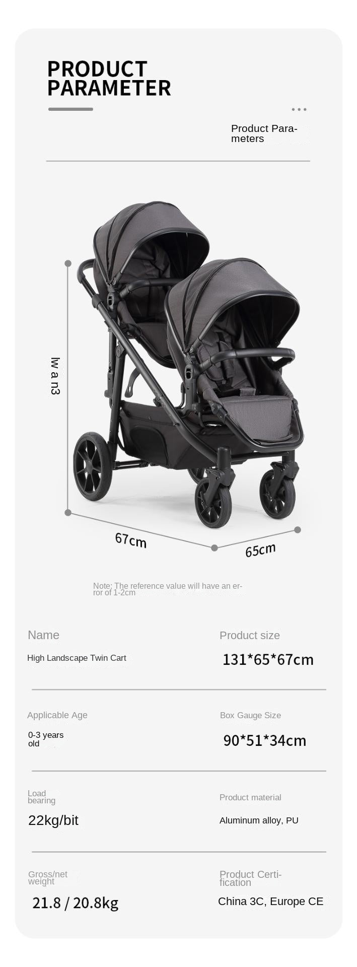 Lightweight Twin Stroller – Foldable & Adjustable Seats